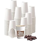 [1000 Pack] 12oz White Disposable Hot Paper Coffee Cups – Leak-Proof, Recyclable, Food Safe to-Go Cups for Tea, Espresso, Hot