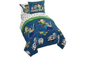 Minecraft Twin Comforter Set - 5 Piece Bedding Includes Sheet Set & Pillow Covers - Super Soft Kids Bedding Features Creeper 