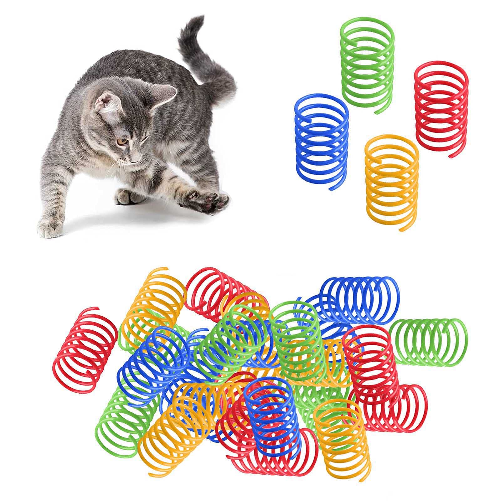 Jiuhao Cat Spring Toy - 20 Pcs Colorful Plastic Coil Spiral Interactive Toys for Bouncing Play Training - Fun Gift for Kittens