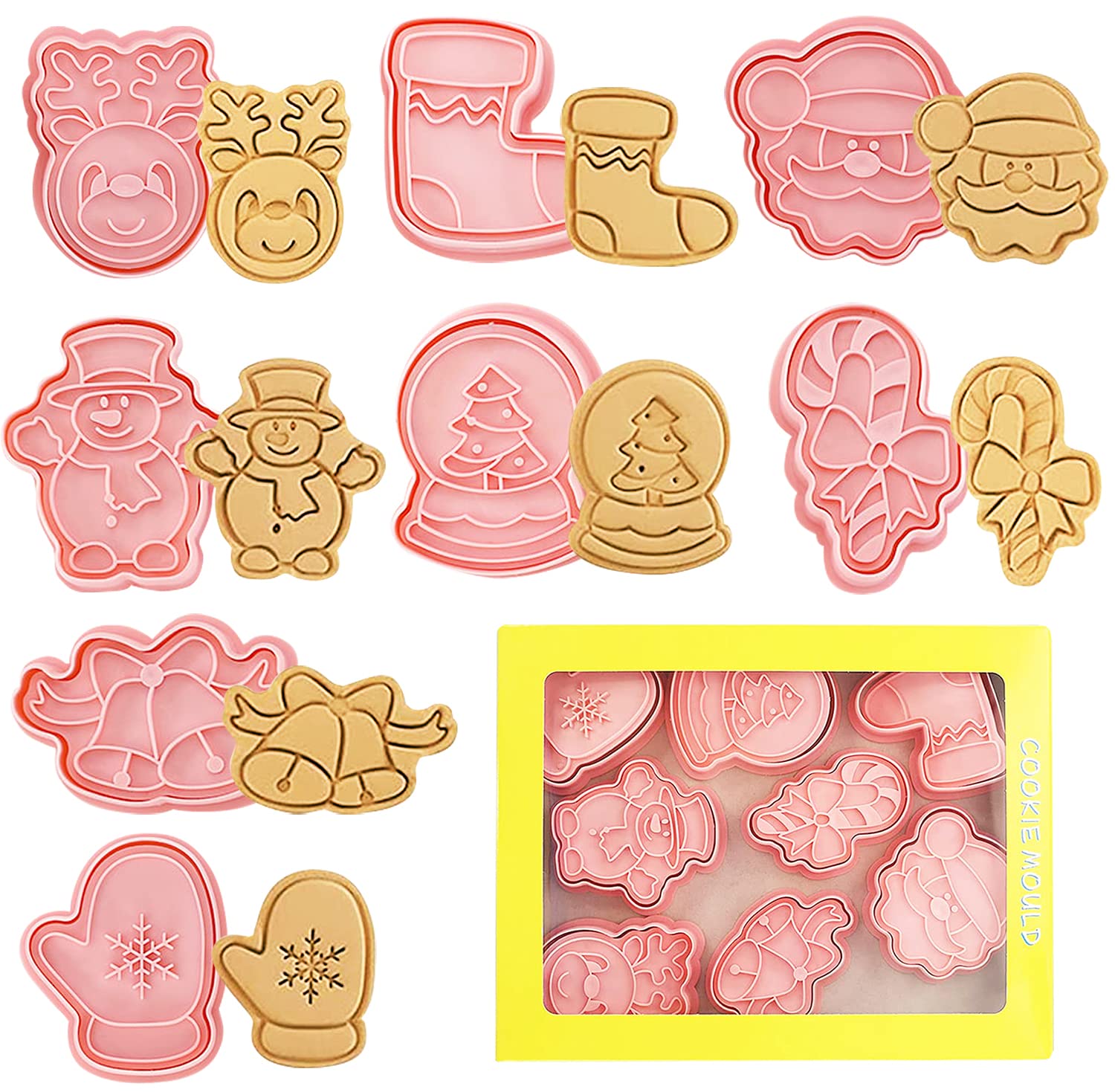 Christmas Cookie Cutters, Plastic Cookie Cutters, Christmas Set of 8 Snowflake, Christmas Tree, Gingerbread Man, Reindeer, Santa Claus etc., Christmas Biscuits Baking (B)
