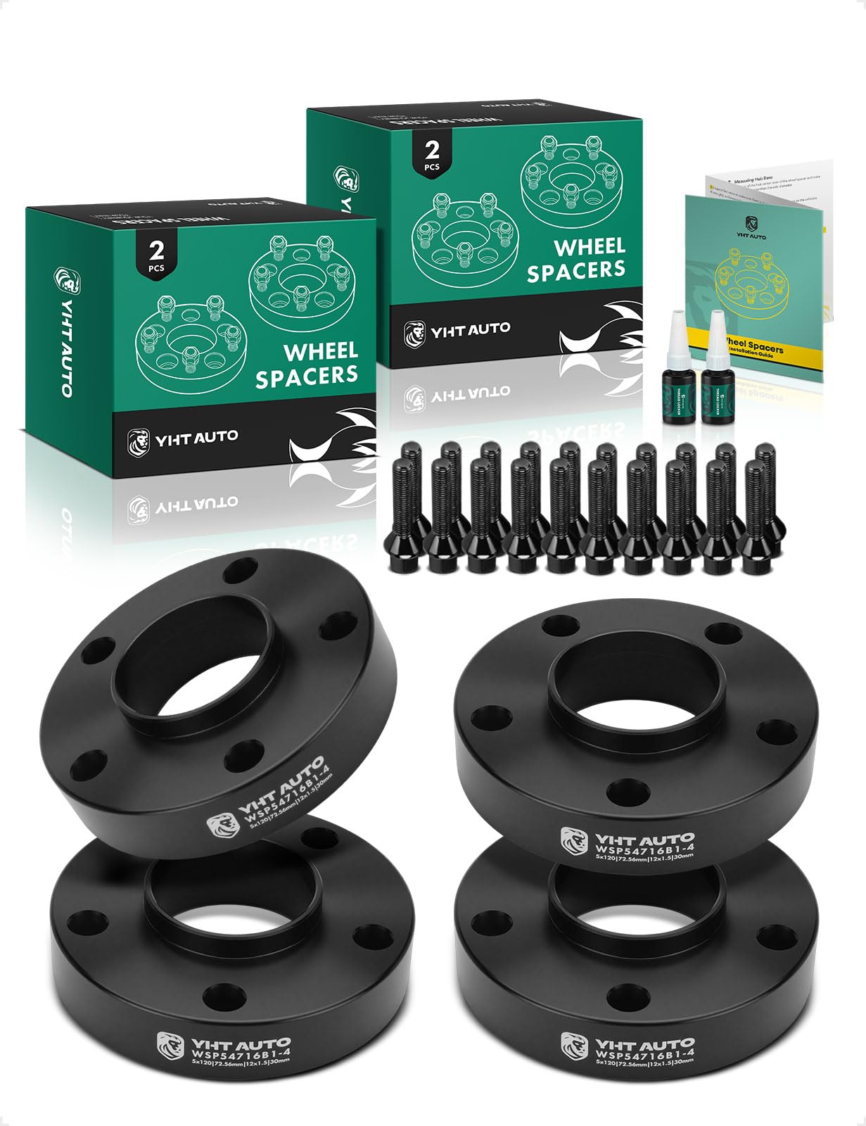 Photo 1 of YHTAUTO 5x120 Hub Centric Wheel Spacers 30 mm Compatible with BMW 1/3/5/6/7/8/M3/M5/M6/Z3/Z4/Z8 Series, w/ M12x1.5 & 10.9 Grade Studs, 72.56 mm Hub Bore 5 Lug 4PCS Black Wheel Spacer