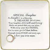 Topthink Special Daughter A Is Blessing – Ceramic Jewelry Holder Ring Dish Trinket Tray– Gifts from Mom Or Dad - Birthday Graduation Christmas for Bouns in Law