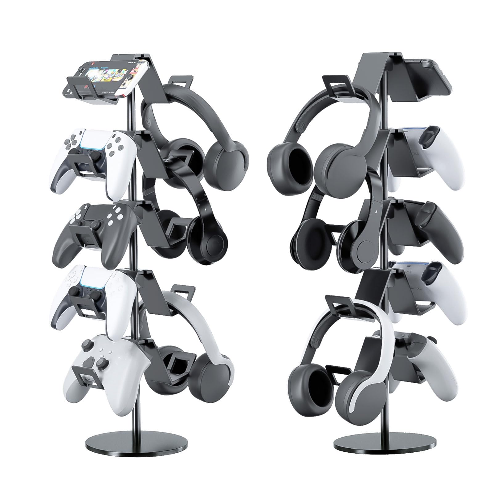 Qpfctwil Controller Stand,5 Tier Controller Headphone Holder for Universal Headsets and Controllers,Black