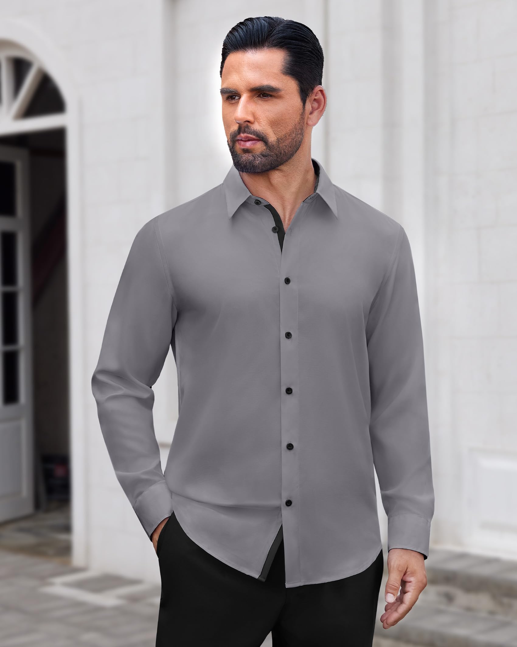 J.VER Hemd Herren Langarm Männer Herrenhemden Bügelfrei Regular Fit Freizeithemden Businesshemd Langarmshirt Hemden,Grau,L 3