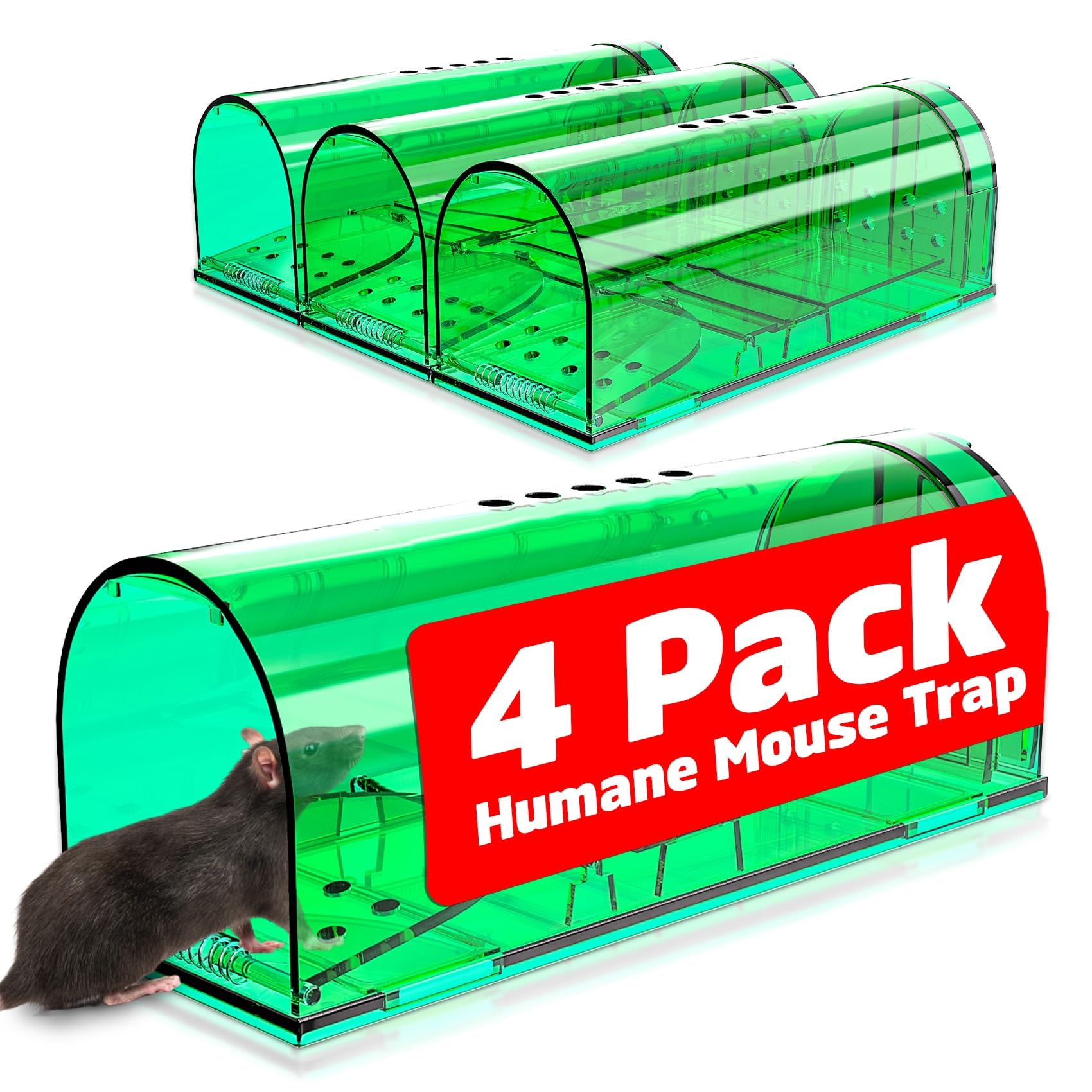 Photo 1 of 4 Pcs Humane Mouse Traps No Kill, Live Mouse Trap, Reusable Mice Trap Catch for House & Outdoors