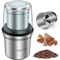 Secura Coffee Grinder Electric, 2.5oz/75g Large Capacity Spice Grinder Electric, Coffee Bean Grinder with 1 Stainless…