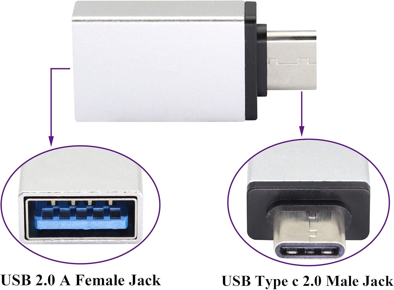 AAOTOKK Type C to USB 2.0 Adapter Aluminum Type C Male to USB A 2.0 Female Converter - Image 4