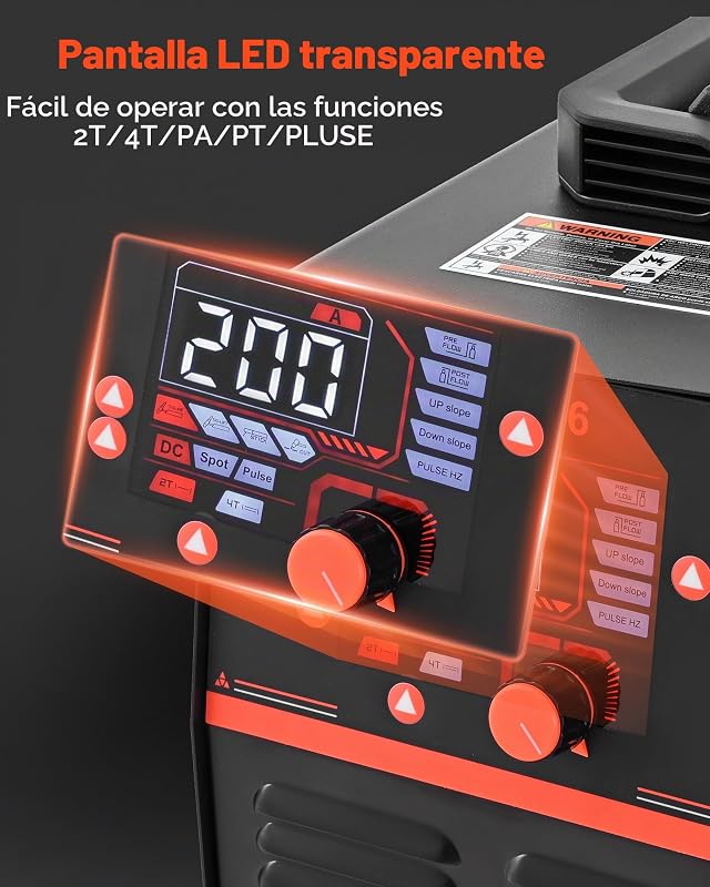 Máquina de Soldar Combinada 3 en 1, Corte/TIG/MMA, Cortadora de Plasma de 50 A y Soldadora de Electrodo TIG de 200 A, Pantalla Digital LED con Función 2T/4T/PA/PT para Bricolaje y Talleres