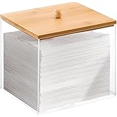 Puricon Acrylic Disposable Facial Towels Holder, Clear Storage Bin with Wood Lid Compatible with Clean Skin Club Towel (NOT Included), Face Towelettes Container for Bathroom Counter -Original