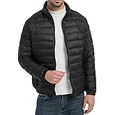 Comfitude Men's Quilted Lightwight Puffer Jacket, Down Jacket Coats with Pockets, Portable Winter Coat with Storage Bag