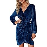 BerryGo Women's Long Sleeve Wrap Semi Formal Velvet Mini Dress Sexy Cocktail Party Winter Club Dress