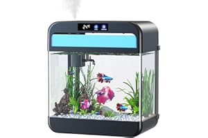 JPHYLL Fish Tank 2.2 Gallon Fish Bowl with Humidifier 7 Color Auto-Looping Light Aquarium Tank with 3 in 1 Silent Pump with Filteration & Oxygenation & Circulation(Black-2.2 Gallon)
