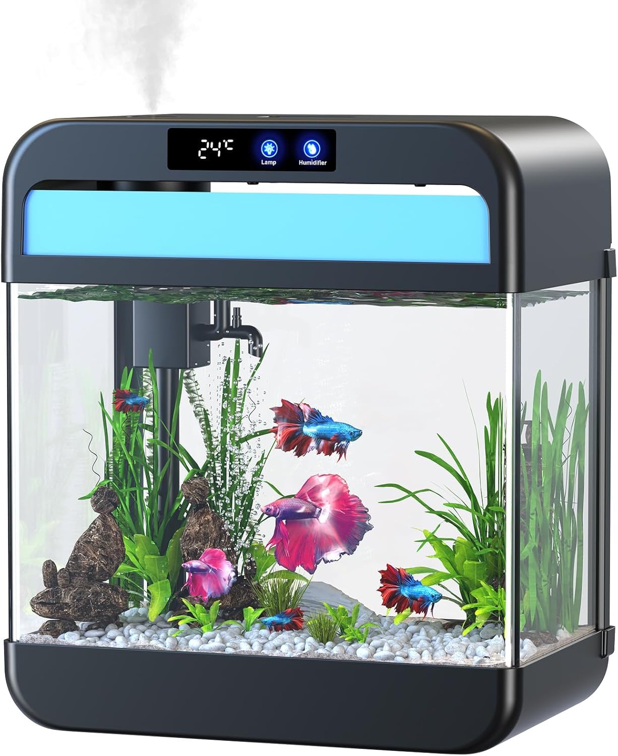 Photo 1 of Fish Tank 2.2 Gallon Fish Bowl with Humidifier 7 Color Auto-Looping Light Aquarium Tank with 3 in 1 Silent Pump with Filteration & Oxygenation & Circulation(Black-2.2 Gallon)