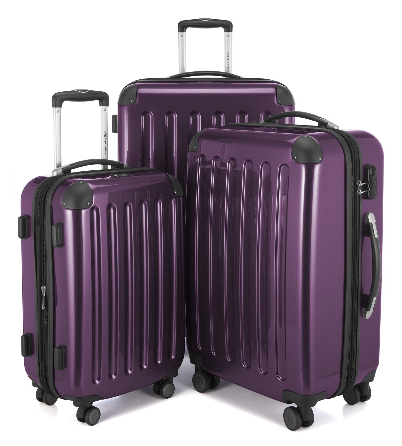 Hauptstadtkoffer Alex 3-Piece Suitcase Set – Cabin Suitcase 55 cm, Medium Suitcase 65 cm & Large Travel Suitcase 75 cm, ABS+PC Hard Shell, Combination Lock, Purple