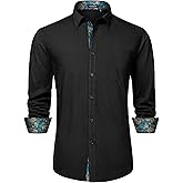 HISDERN Mens Dress Shirts Long Sleeve Button Down Casual Shirts for Men Inner Contrast Formal Business Tuxedo Wedding Shirt