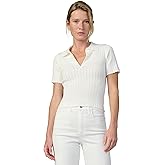 Joe's Womens The Jess Pointelle V-Neck Short Sleeve Polo Shirt