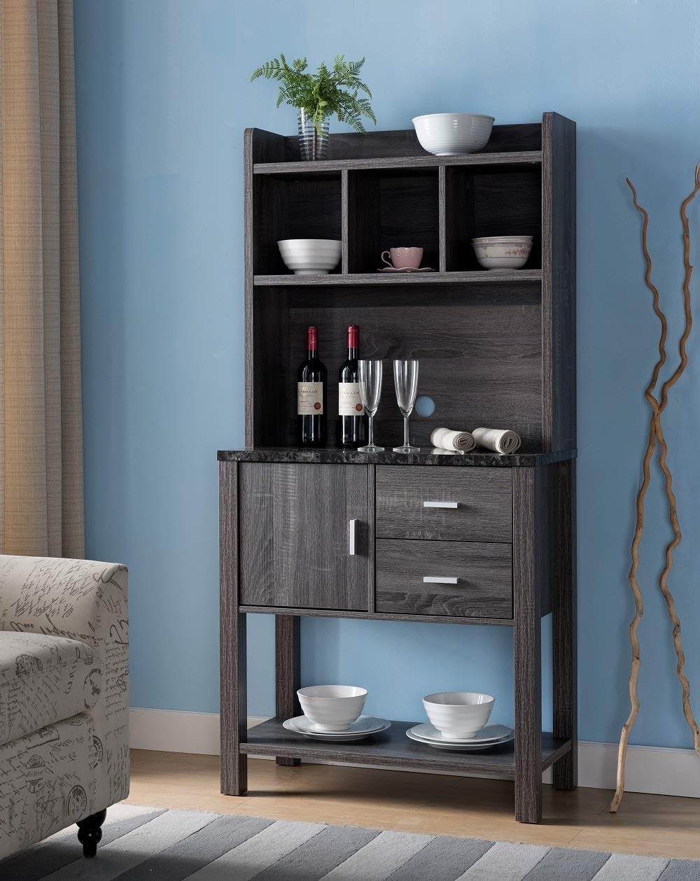 Major Q 70 H Espresso Finish Wooden Baker S Rack Buffet Console
