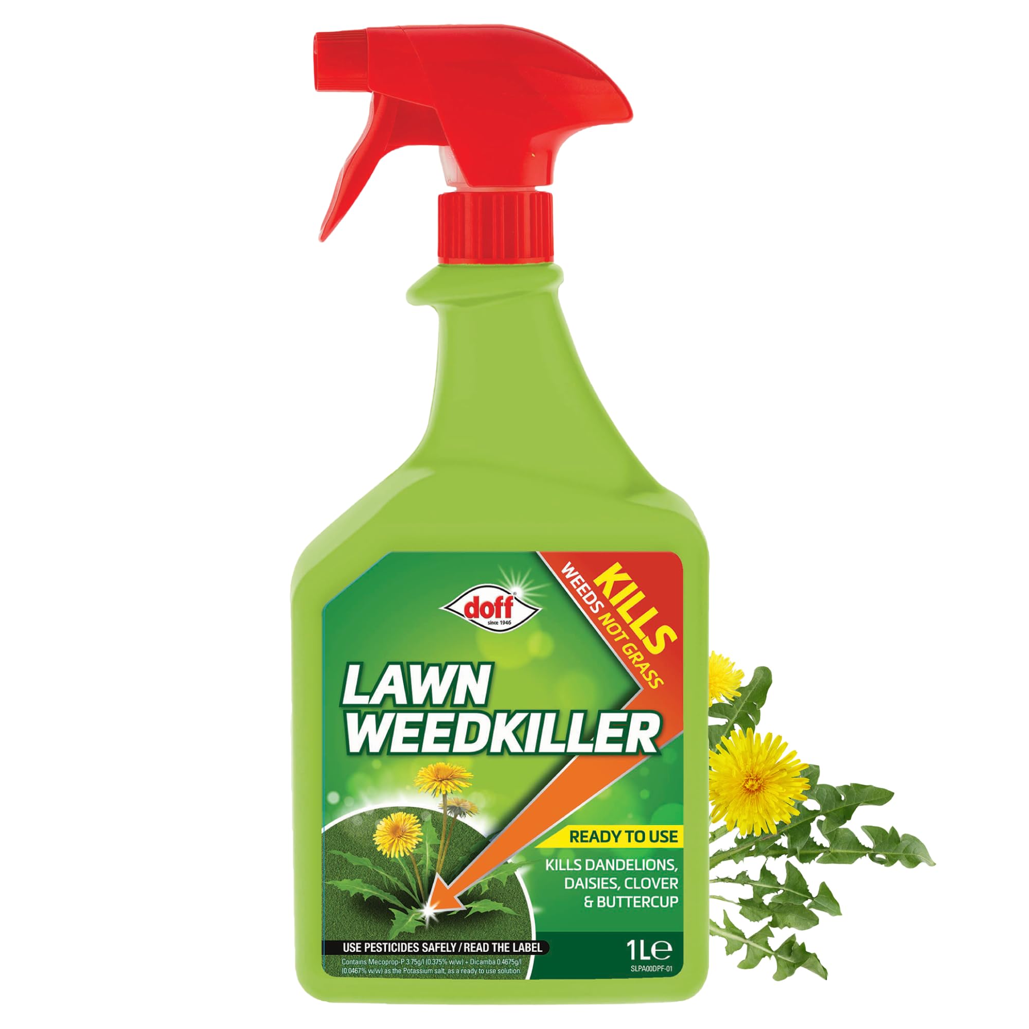 Thompson & Morgan Doff Lawn Weedkiller Spray Bottle Specially Formulated Ready to Use, 1 x Doff Lawn Weedkiller 1L by Thompson and Morgan, Multicolor