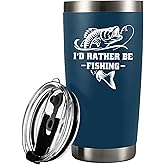 Panvola I'd Rather Be Fishing Fisherman Tumblers Fishing Gifts To Husband Dad Grandpa Boyfriend From Wife Mom Grandson Granddaughter Girlfriend Vacuum Insulated Tumbler (Blue, 20 oz)