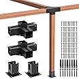 Wilkblck Pergola Brackets Kit - 4''x 4'', Heavy Duty 4-Way Right Angle Corner Brackets with Pergola Post Base, DIY Gazebo Kit