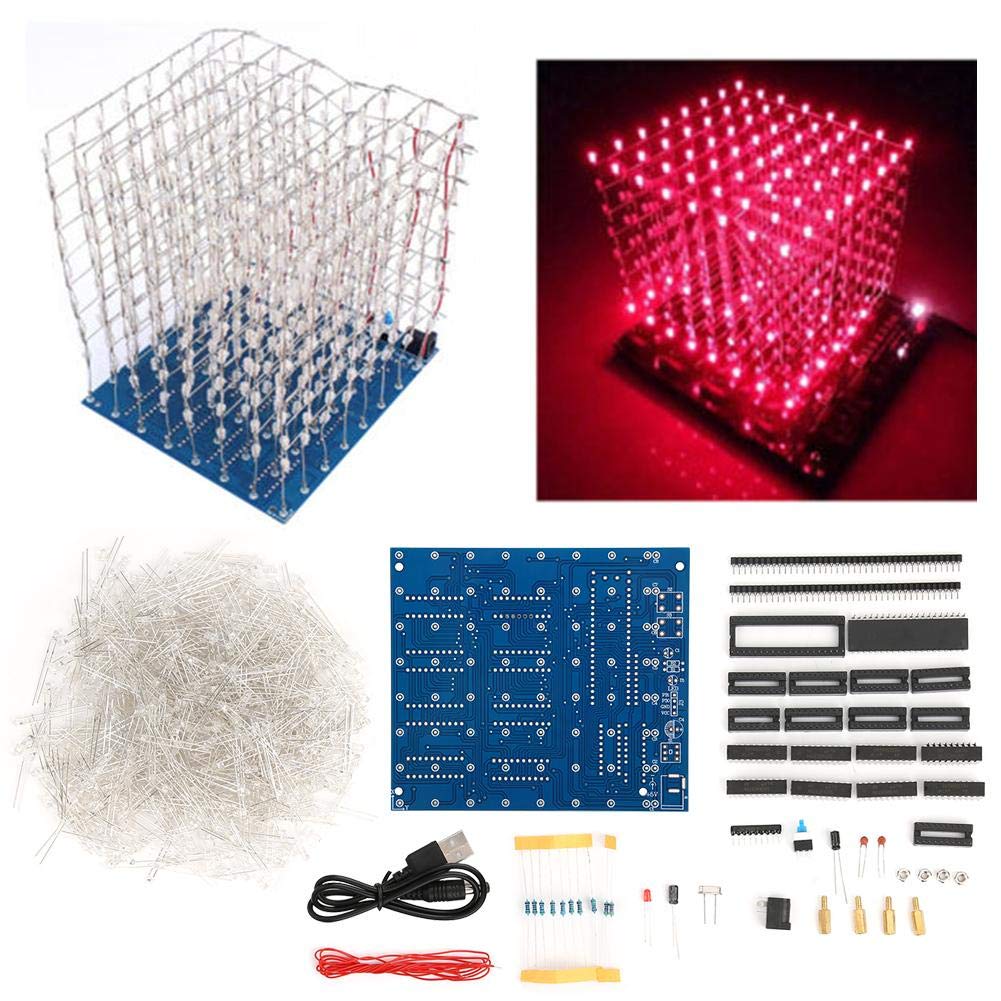 3D Led Cube Light DIY Kit, Lamp Squared LED 8x8x8 Electronic Toy for Children Teenagers Learning Gift(Red)