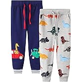 LOKTARC 2 Pack Boys Drawstring Sweatpants Cute Pattern Cotton Sport Jogger Pants