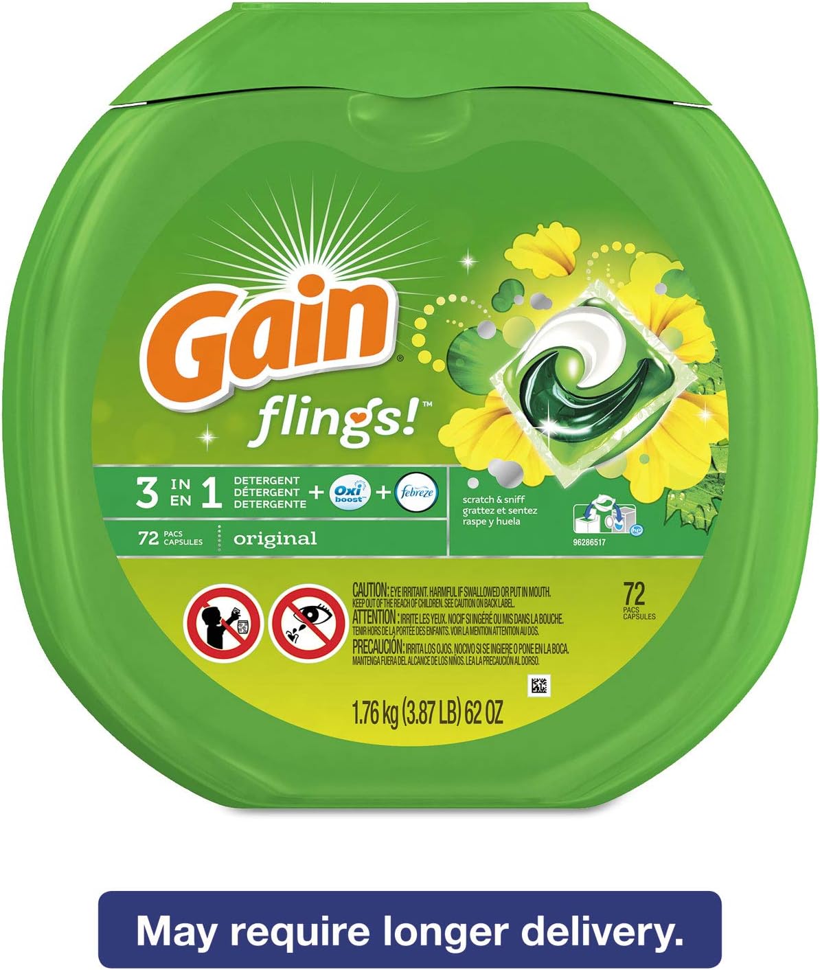 Gain 86792CT Flings Detergent Pods, Original, 0.06 Pac, 72