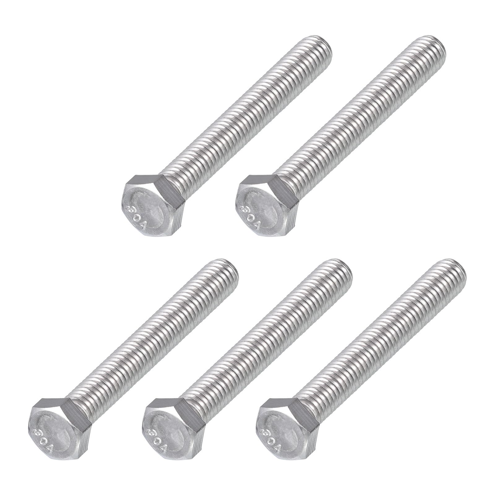 METALLIXITY Hex Head Bolts (3/8-16 x 2-3/4") 5Pcs, 304 Stainless Steel 18-8, Fully Threaded, External Hex Drive, Plain Finish, Hex Head Screw Bolt, Silver — image 1