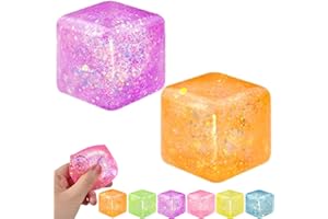 Squishy Cube, Giant Cube Squishy, Ice Cube Squeeze Ball for Adults (Purple+Orange)