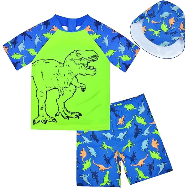 Z Fashion Boys Swim Trunks & Rash Guard Set – 3-Piece Bathing Suit With Hat For Toddlers & Kids 4-10 Years