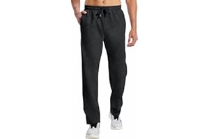 HIBETY Men's Cotton Yoga Sweatpants Open Bottom Athletic Lounge Pants Straight Leg Casual Pants for Men with Zipper Pockets