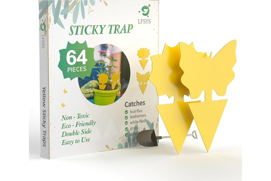 LFSYS 64 Pcs Sticky Traps for gnat, Yellow Sticky Fruit Fly Traps for Indoors Plants, Indoor Safe for Gnat, Fruit Fly, White Fly, Aphid, Leaf Miner