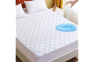 GOONIK Queen Mattress Protector, Cooling Waterproof Mattress Pad Cover Queen Size, 3D Air Soft Queen Size Mattress Cover for 6-18 Inches Mattress, White