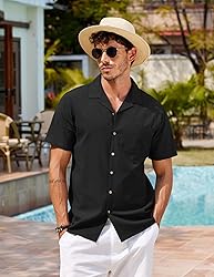 COOFANDY Men Beach Linen Shirts Boho Hippie Shirts