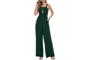 Prettyleaf Women's Petite Regular Tall Casual Loose Overalls Jumpsuits One Piece Sleeveless Wide Leg Pants Rompers