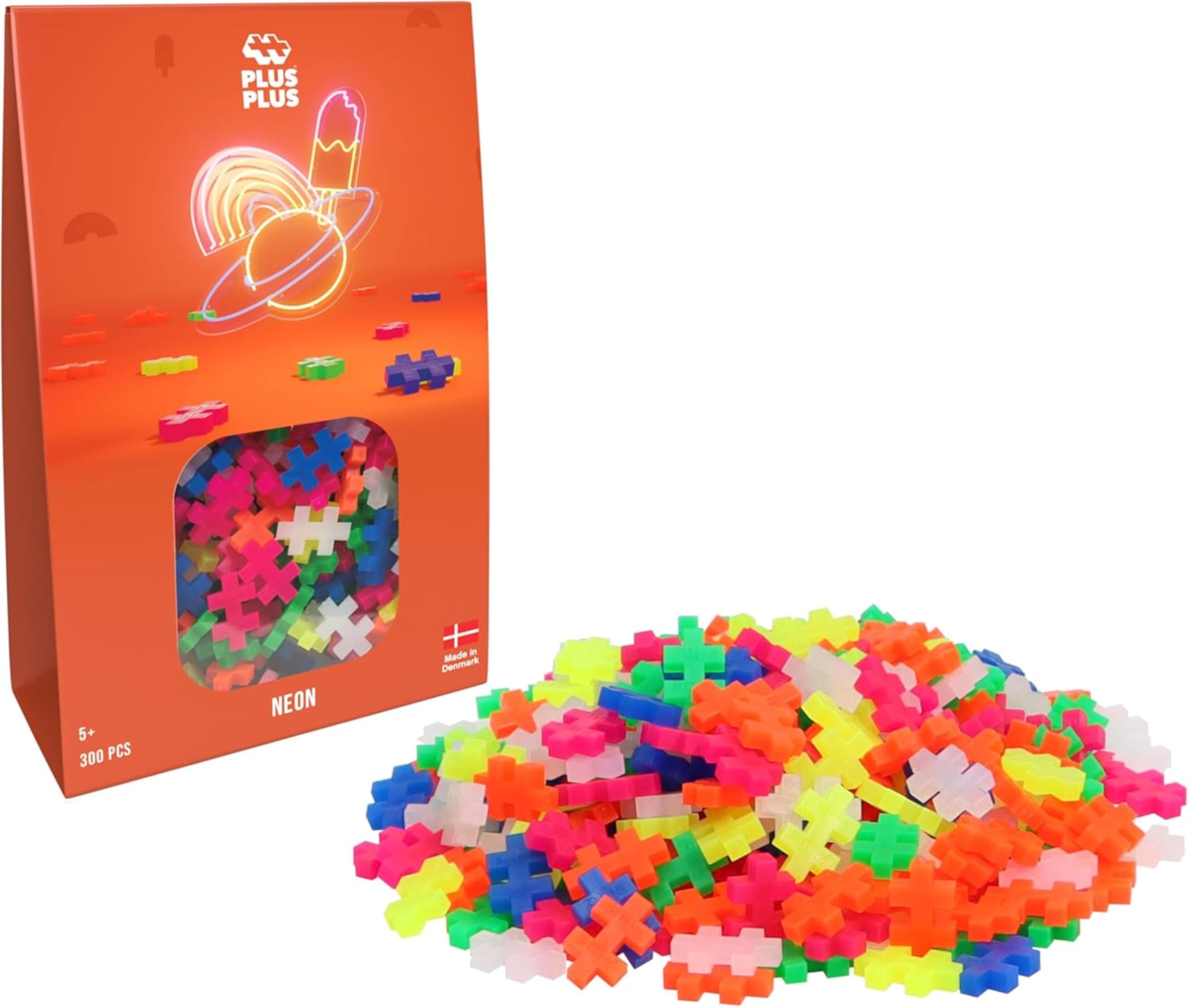 PLUS PLUS Building Blocks Toy - 300 pc Kids Construction Toys, Creative Learning Resources and STEM Play for Home and Travel - Girls and Boys Toys Age 5 Plus - Neon 300 Pieces โ image 1