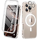 BANLEA Compatible with iPhone 16 Pro Max Case Clear, Built-in Screen Protector, with Camera Lens Protector, [Compatible with MagSafe] Full Body Phone Case, Protective Cover for 16 ProMax 6.9" (Clear)