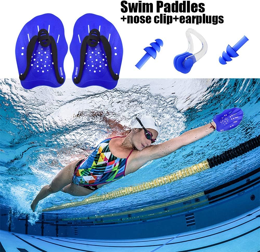 Vsidea Swim Hand Paddles, Swimming Trainning Paddles with Adjustable Straps, Swim Paddles for Men Women Child (Blue) : Sports & Outdoors
