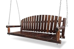 MOSBRISA 5FT Rustic Log Wooden Porch Swing, Heavy-Duty 900 LBS, Outdoor Hanging Bench for Patio, Garden, Yard – Solid Fir Wood, Handcrafted, Weather-Resistant Finish
