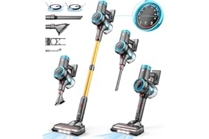 CHEBIO Cordless Vacuum Cleaner, 550W/45Kpa Vacuum Cleaners for Home with Self-Standing, MAX 60Mins Vacuum with LED Display, Anti-Tangled Stick Vacuum, Lightweight Vacuum Cleaner for Carpet/Pet Hair