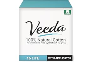 Veeda 100% Natural Cotton Tampons - Lite Absorbency with leak proof protection - Compact BPA-Free Applicator - Unscented & Fr