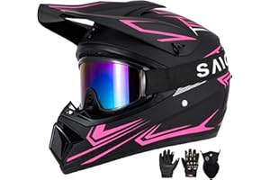 XINGSILUC Youth Kids Motocross Helmet, Adult ATV Dirt Bike Helmet with Goggles Gloves & Mask Quick, Full Face Motorcycle Helmet with Quick Release Buckle DOT Certified