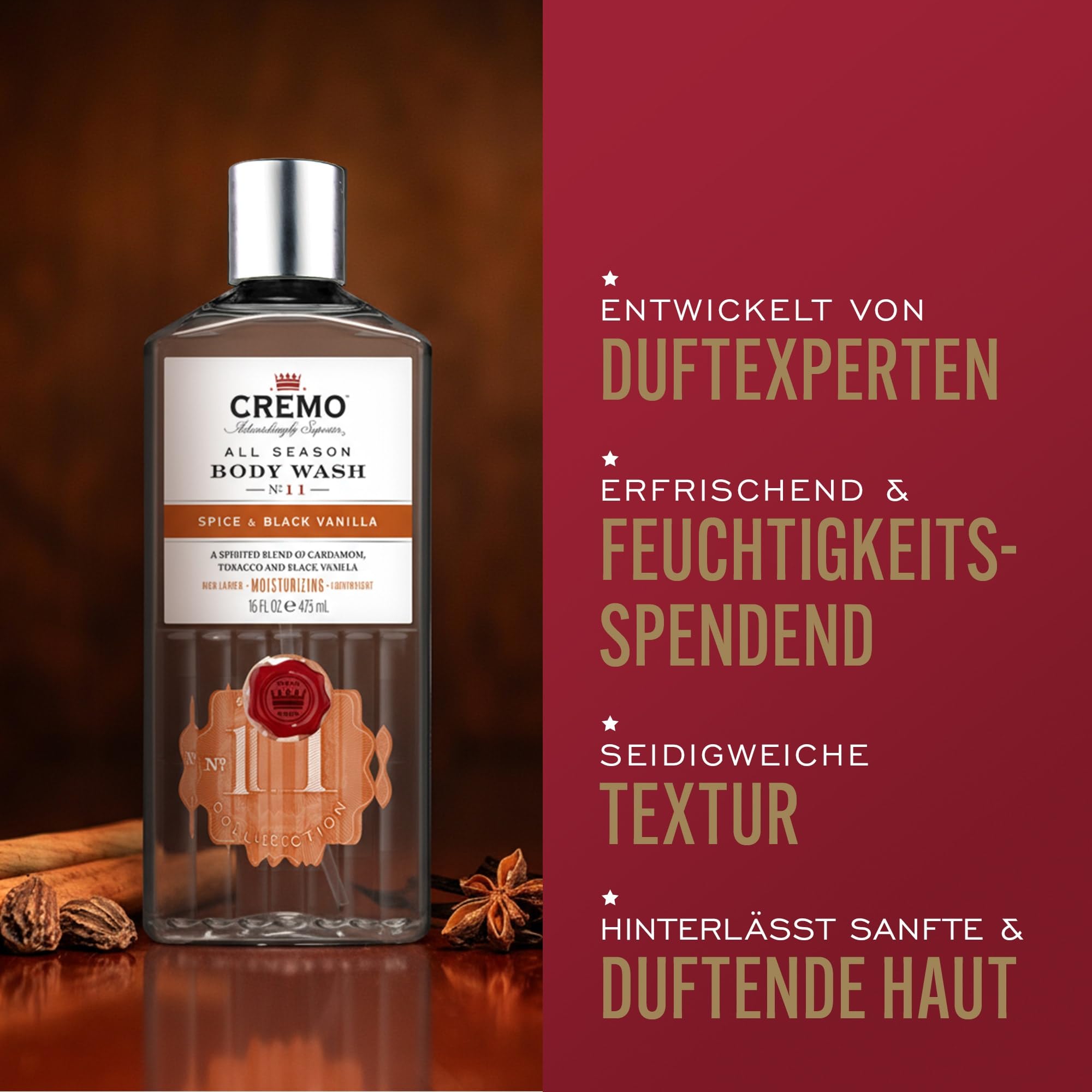 CREMO SPICE & BLACK VANILLA BODY WASH - DUSCHGEL - REICHHALTIG & FEUCHTIGKEITSSPENDEND - 473ml 2