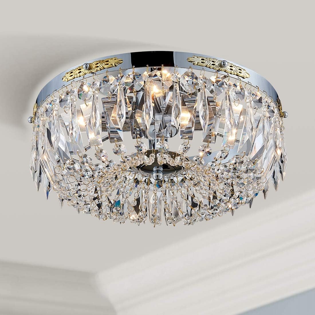 Bestier French Empire Antique Silver Finish Farmhouse Crystal Pendant Chandelier Lighting LED Ceiling Light Fixture Lamp Dining Room Bathroom Bedroom Livingroom 1 E26 Bulbs Required H18 inch X D12 inc - - 