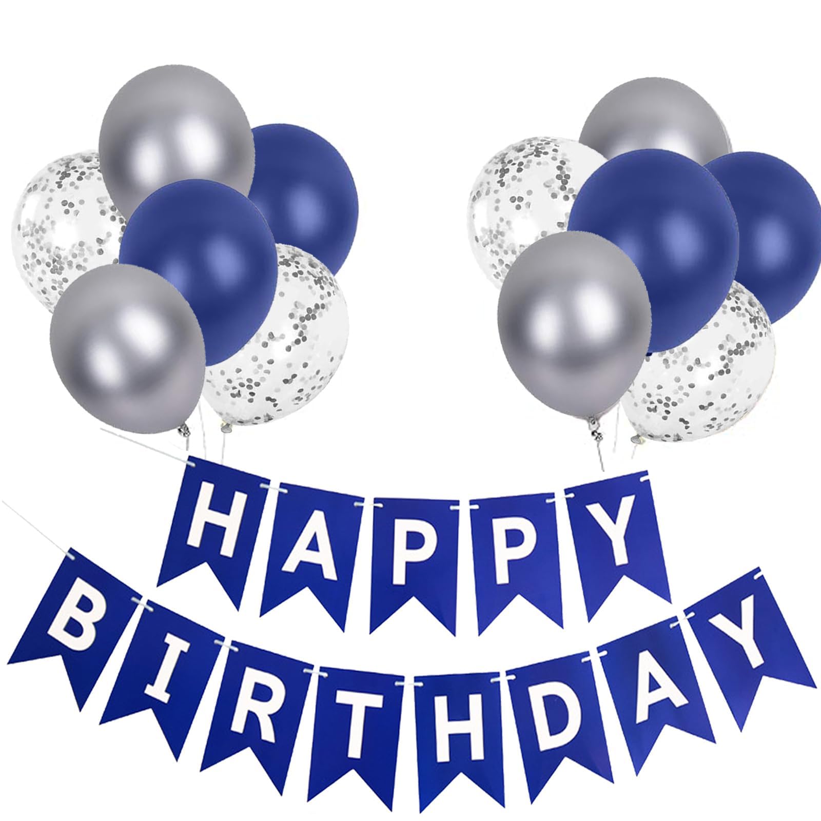 Navy Blue Birthday Banner & Balloons - 12 Inch Decorations with Ribbons — image 1
