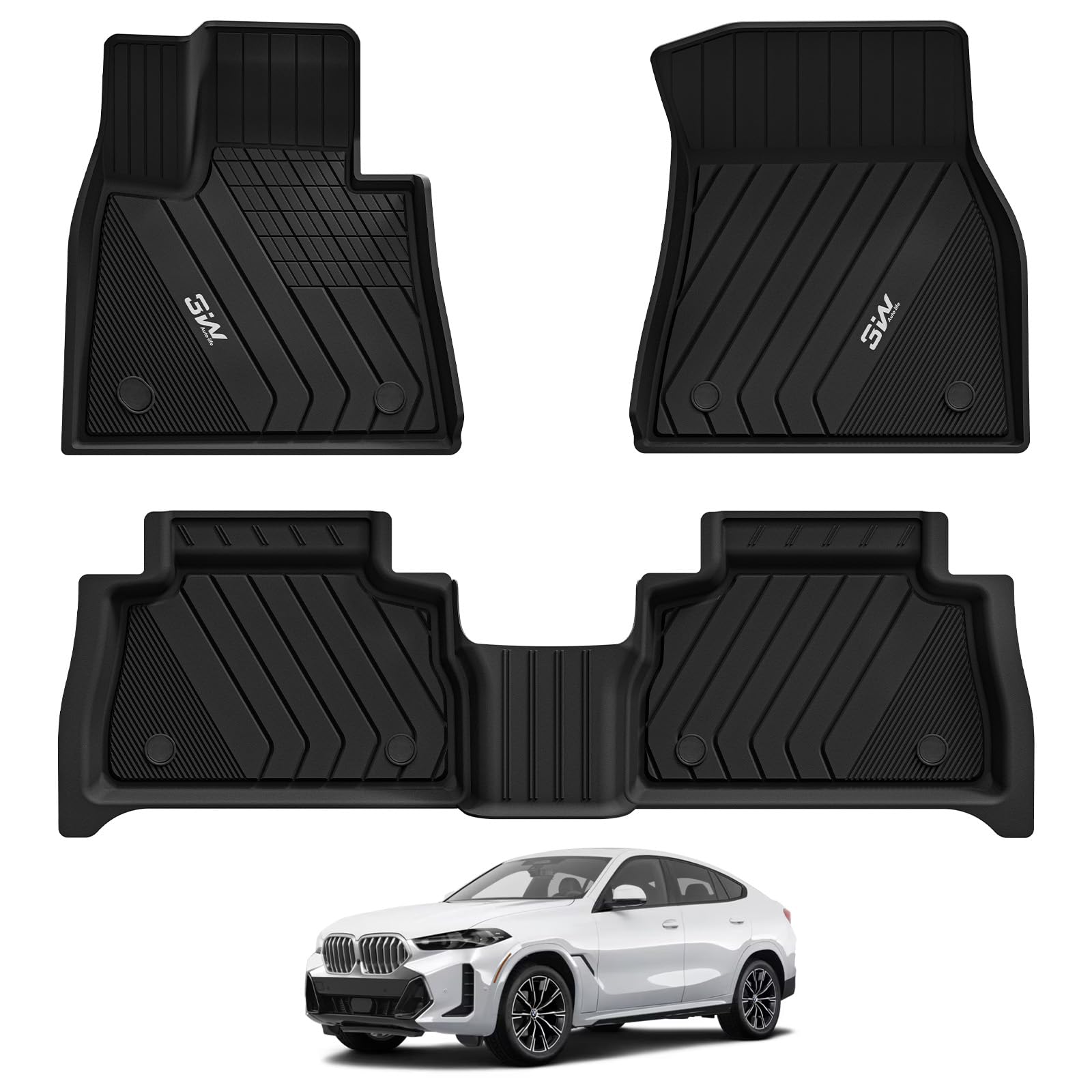 3W BMW X6 Floor Mats Fit for 2020 2021 2022 2023 2024 2025 2026 M/M50i/sDrive40i/xDrive40i G06 All-Weather TPE Floor Liner for BMW X6 1st 2nd Row Full Set Custom Fit Car Liners, Black Image