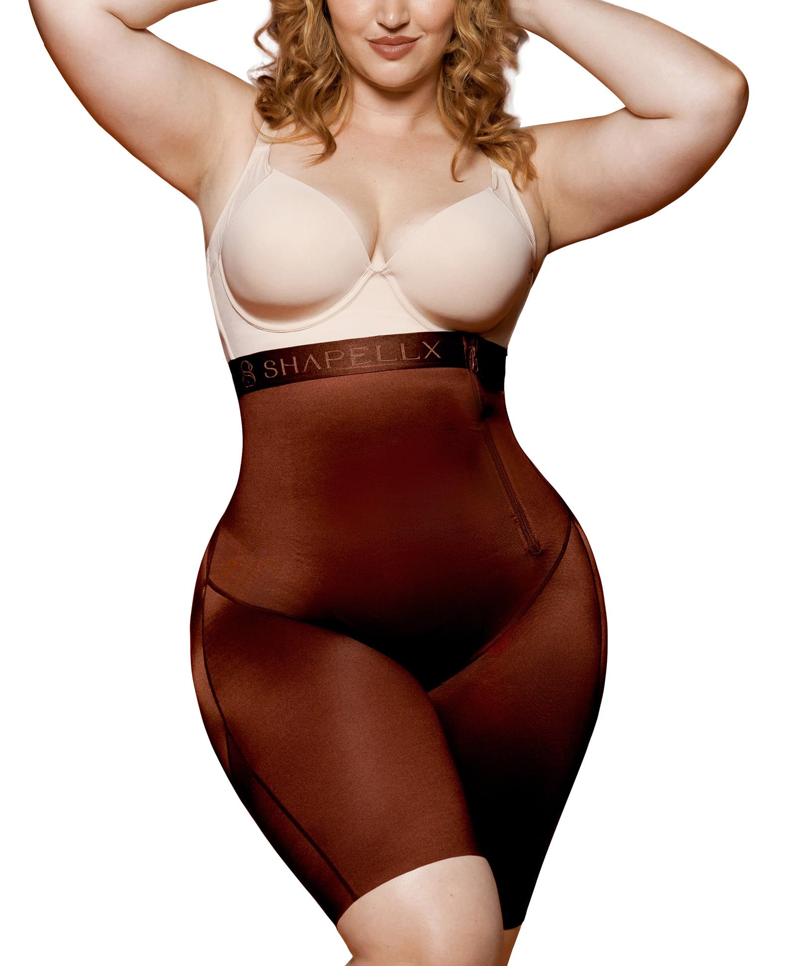 Photo 1 of SHAPELLX Shapewear Tummy Control Butt Lifter Shorts Faja Body Shaper for Women High Waist Trainer Thigh Slimming Short XL Brown