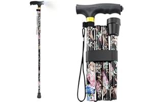 PANZHENG Walking Cane with LED Light,Adjustable Folding Canes for Women/Men,Portable Lightweight Aluminum Walking Stick for Seniors Balance