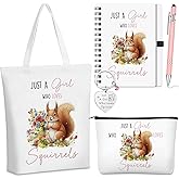 Ceenna 5 Pcs Squirrel Gifts for Women, Just a Girl Who Loves Squirrel Cosmetic Makeup Bag, Canvas Bag, A6 Spiral Notebook Lined Journal, Gel Ink Pen and Funny Keychain for Girl Animal Lovers Gift
