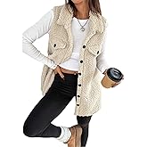 FOTKLAX Women's Fleece Sherpa Vest Trendy Long Vests Sleeveless Jacket Oversized Trendy Button Down In Fall And Winter